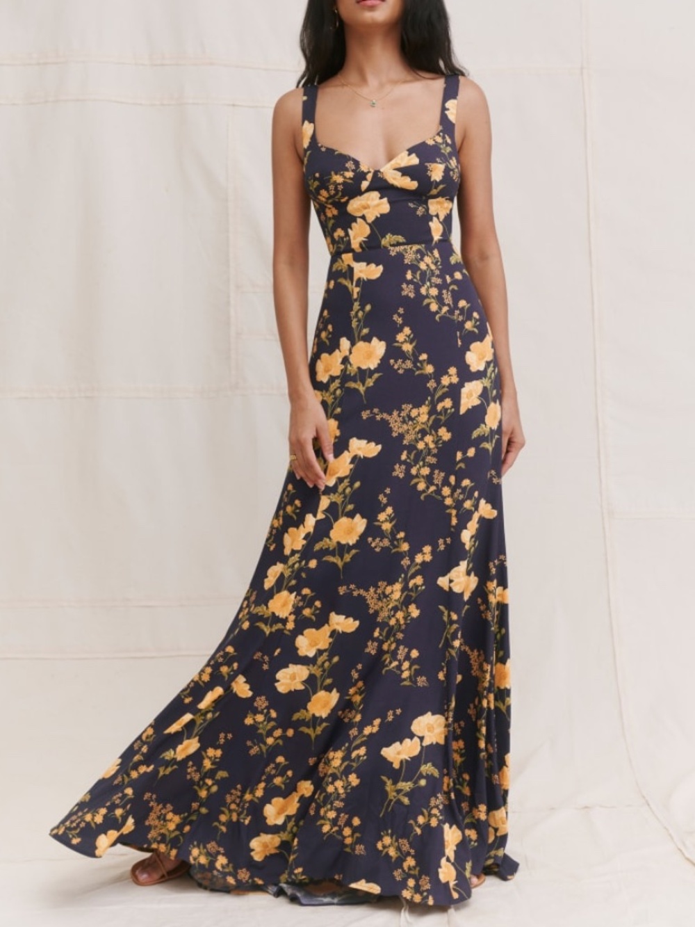 Reformation Lecce Navy Blue Floral Maxi Dress Bernadette With Tags - Size 2